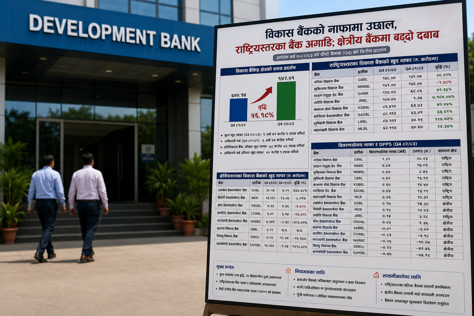 विकास बैंकको नाफामा उछाल, राष्ट्रियस्तरका बैंक अगाडि; क्षेत्रीय बैंकमा बढ्दो दबाब, दुईको लाभांश घोषणा